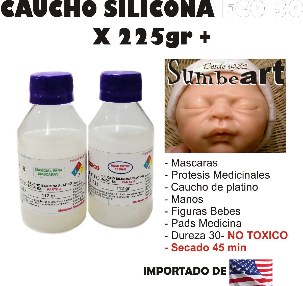 Caucho Silicona Liquida Moldes Eco 30 X 225gr Bebes Protesis