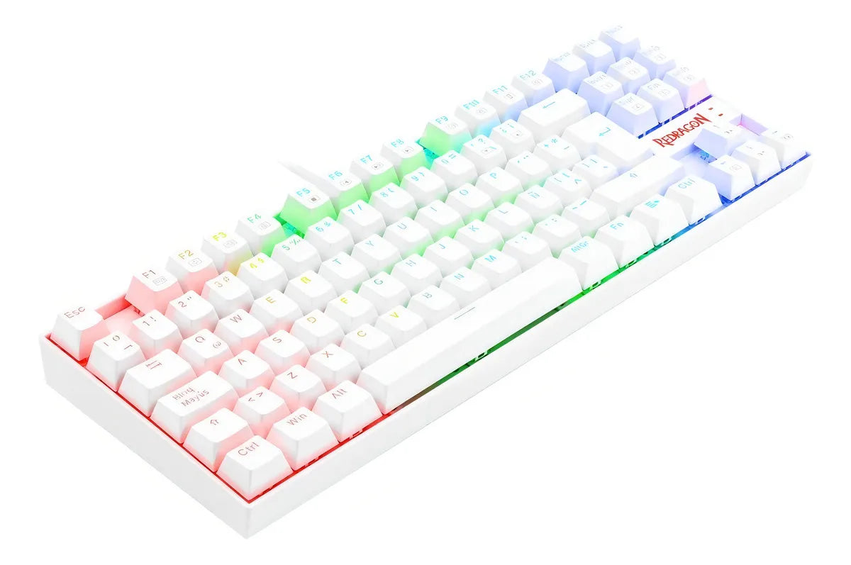 Teclado Gamer Redragon Kumara K552 QWERTY Español Latinoamérica Color Blanco con Luz RGB