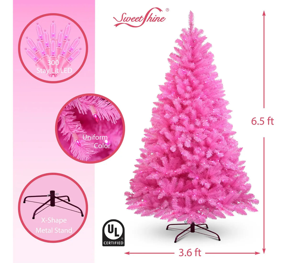Sweet Shine Arbol De Navidad Artificial Rosa Preiluminado De