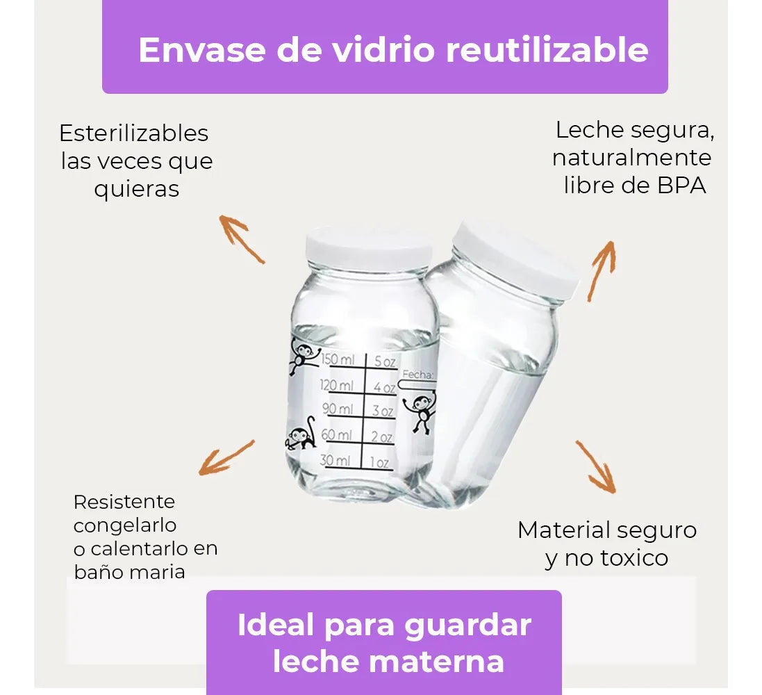 12 Frascos Envase Vidrio Medido Almacenar Leche Materna 8 Oz