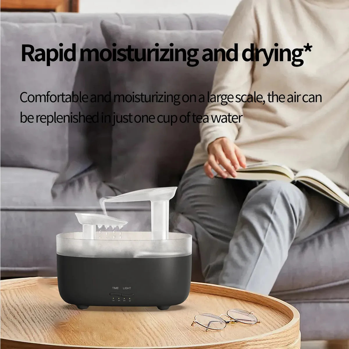 Humidificador De Aromas Cascada Vapor Luz Led + Esencia Negro