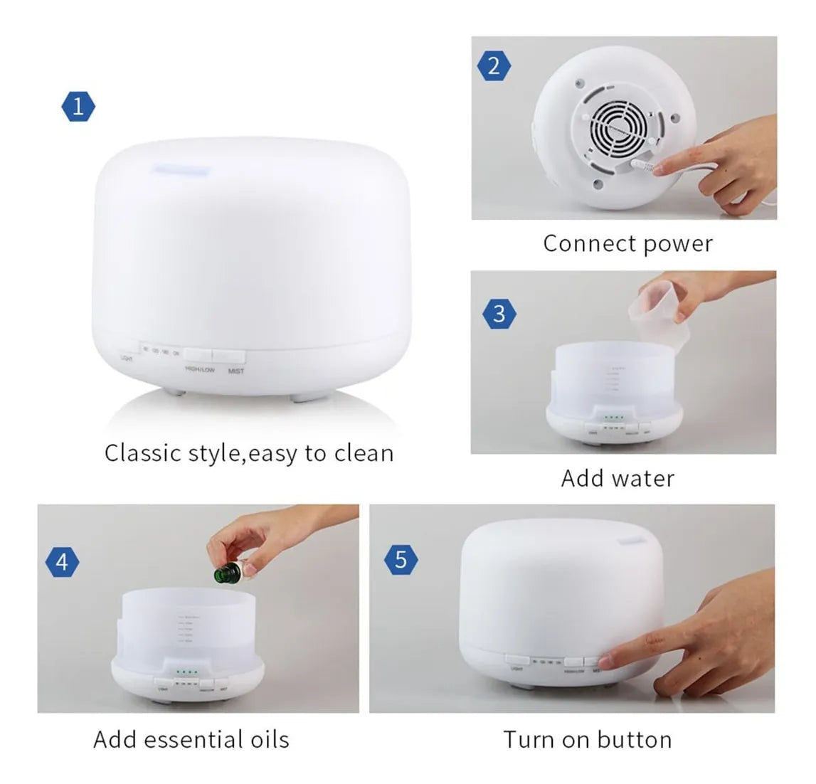 Difusor De Aromas De 300ml Luces Y Control, Incluye Esencia - Blanco