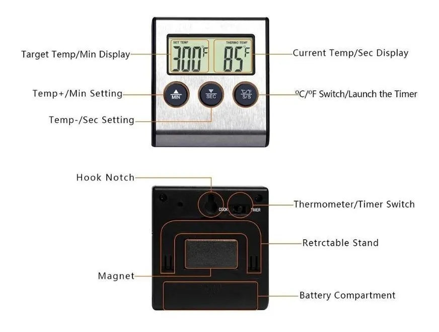 Termometro Digital Horno Cocina Acero Inoxidable Sonda