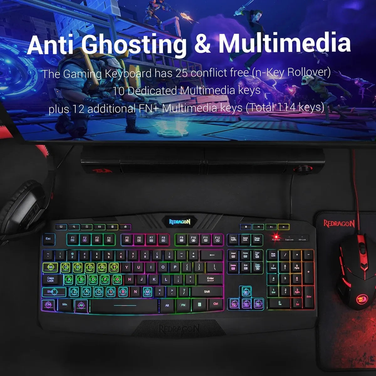 Combo Gamer 4en1 Redragon S101: Teclado, Mouse, Pad, Diadema Negro Negro