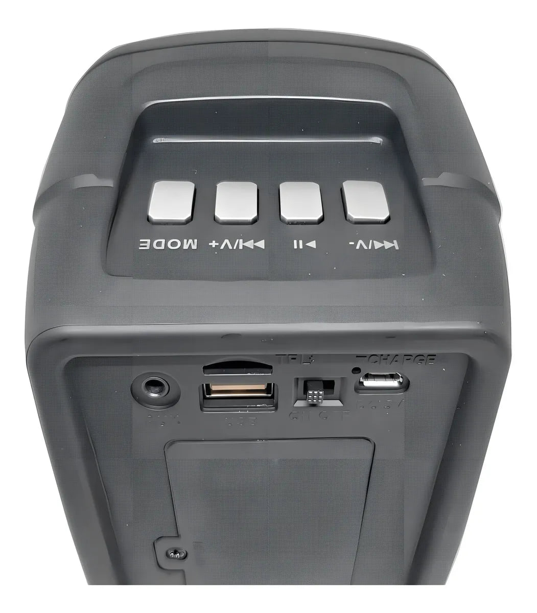 Parlante Portátil Mini Cabina Bluetooth Luz Led Radio Fm Color Negro