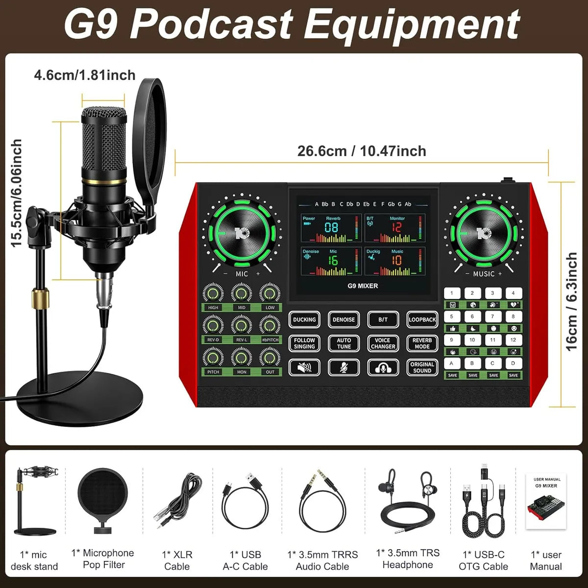 Micrófono G9 Podcast Con Efectos De Voz Y Tarjeta De Sonido
