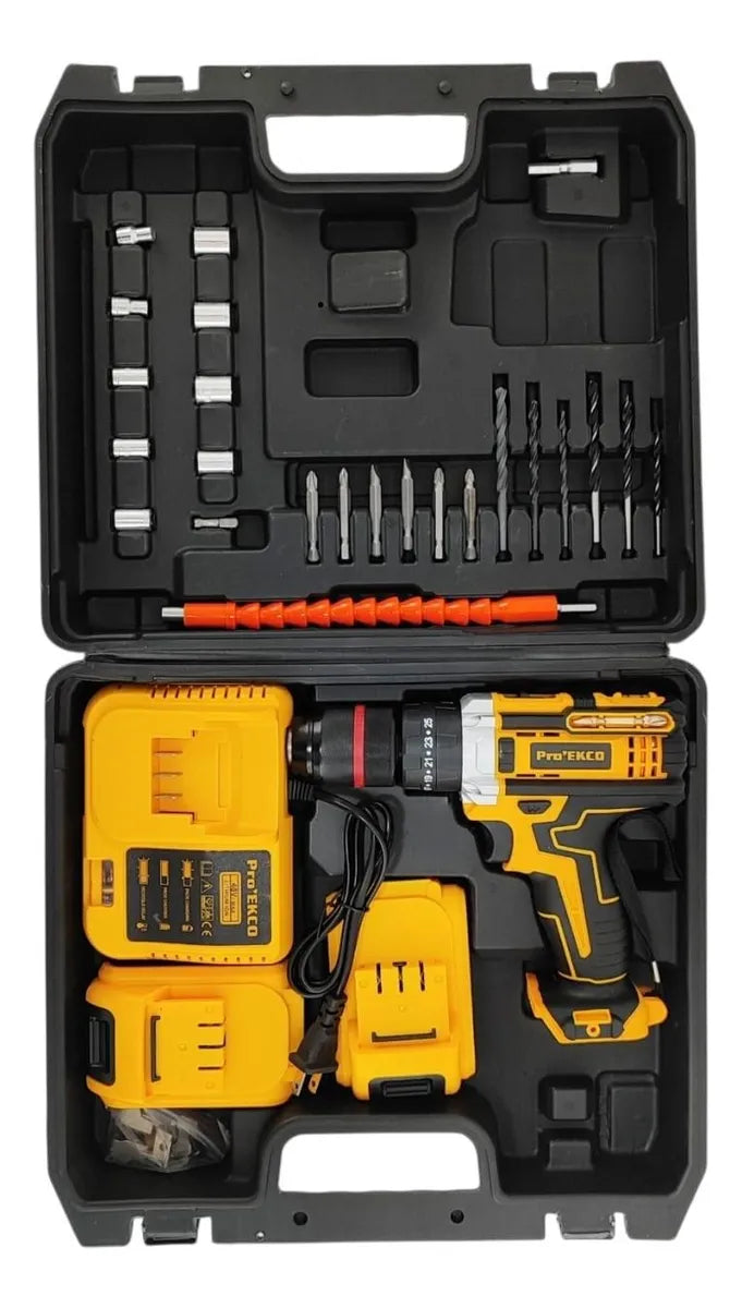 Taladro Inalámbrico Percutor 1/2 Kit Accesorios Amarillo
