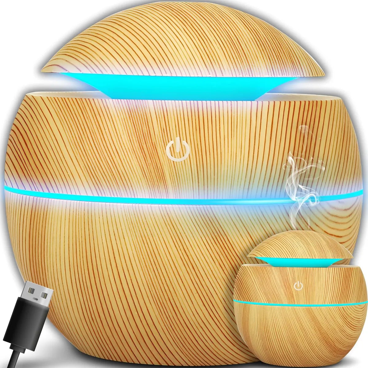 Humidificador Difusor Aire Diseño Madera Claro Redondo Esenc - Marrón Claro