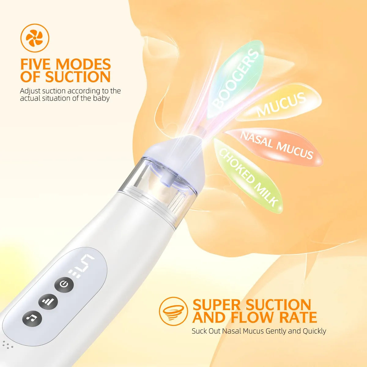 Pudult Aspirador Nasal Para Bebe, 5 Niveles De Succion Recar