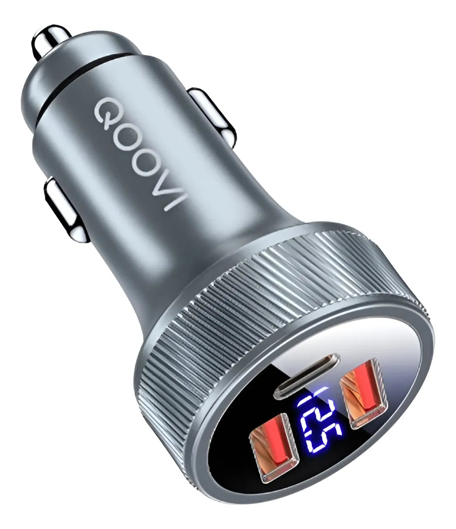 Cargador Carro Carga Rapida 80w 2 Puert Usb C + Puert Telefo Gris
