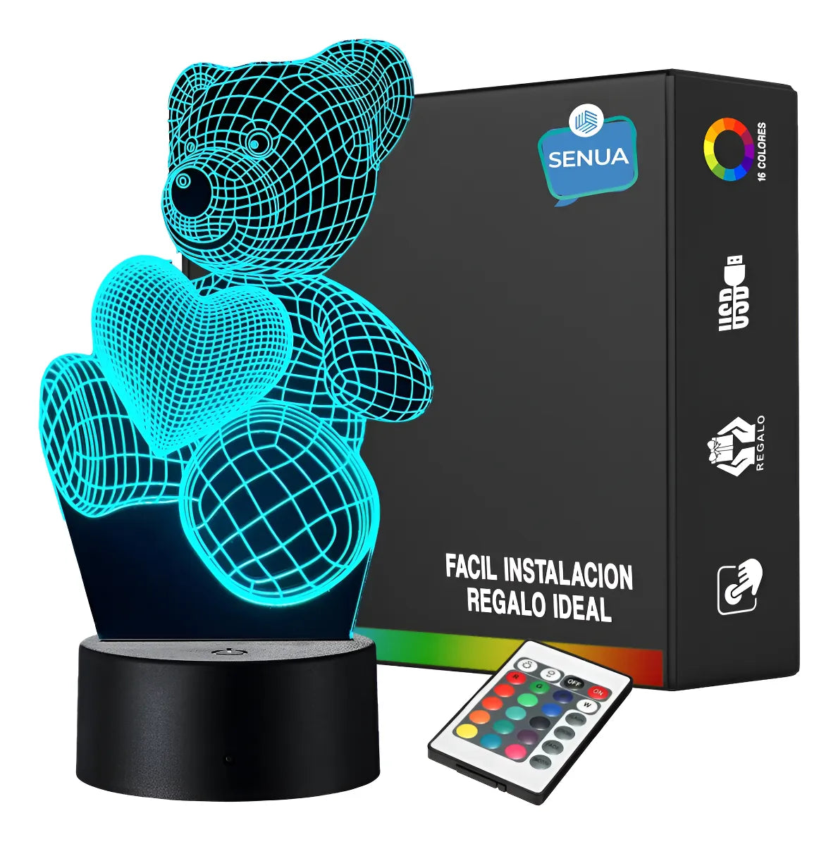Lampara De Noche Led 3d Oso Niños Regalo Novios Amor Negra