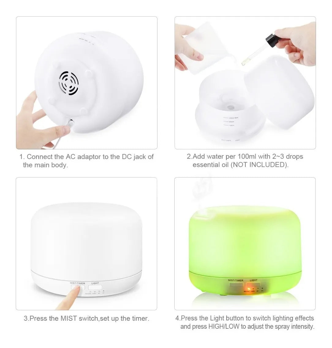 Humidificador Ultrasónico Atomizador Difusor Aroma Led300ml Blanco