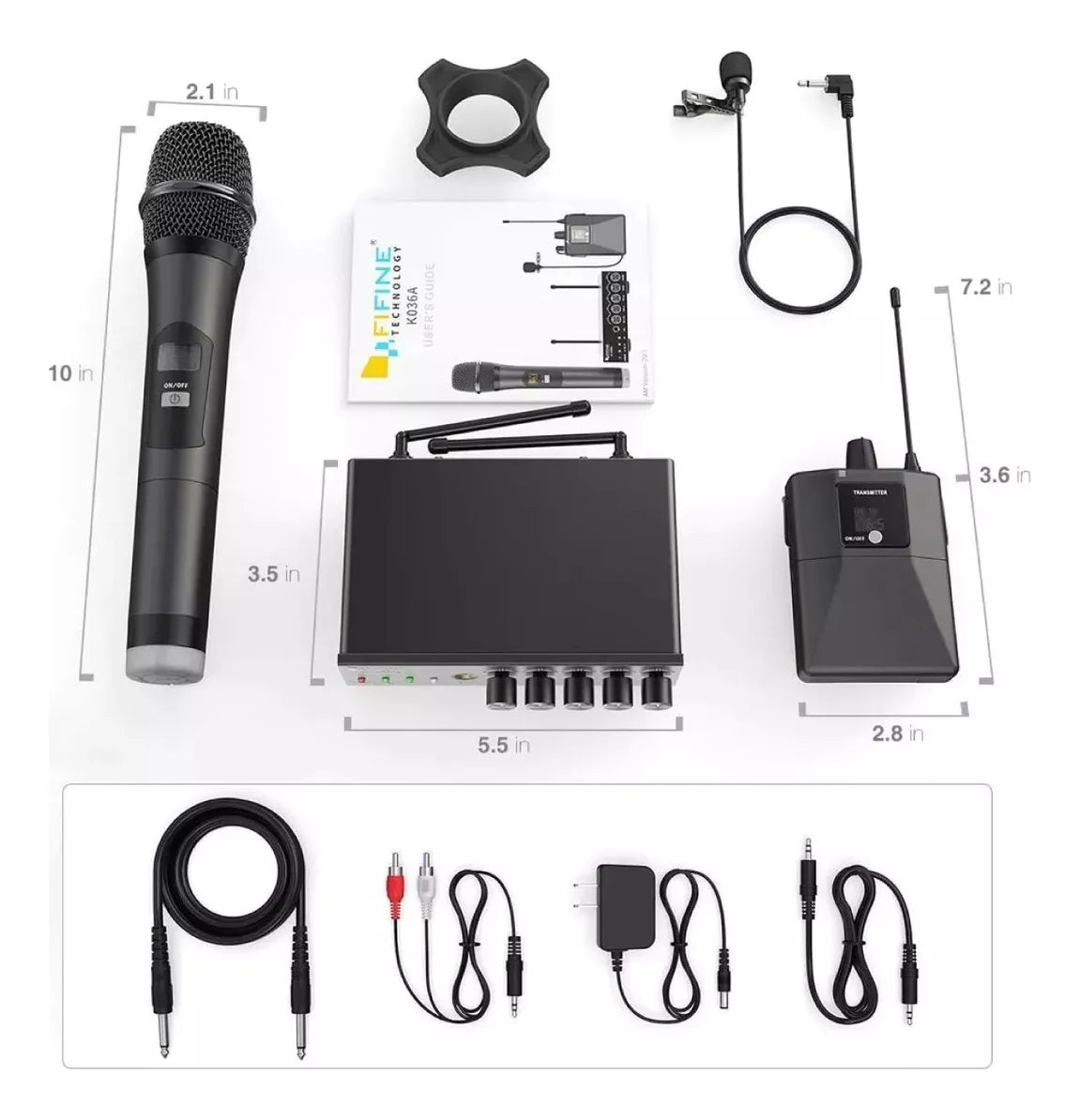 Sistema de micrófono UHF con doble cable Fifine K036, color negro