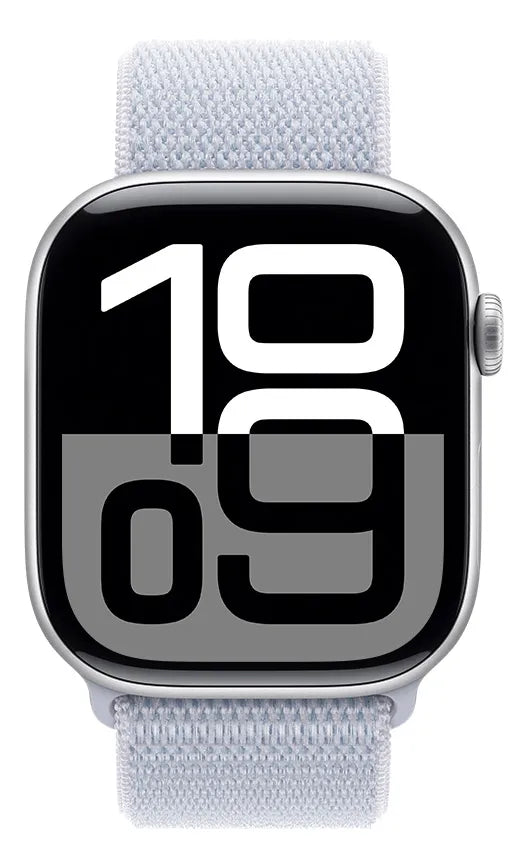 Apple Watch Series 10 GPS • Caja de aluminio color plata de 46 mm • Correa loop deportiva azul nube - Distribuidor Autorizado