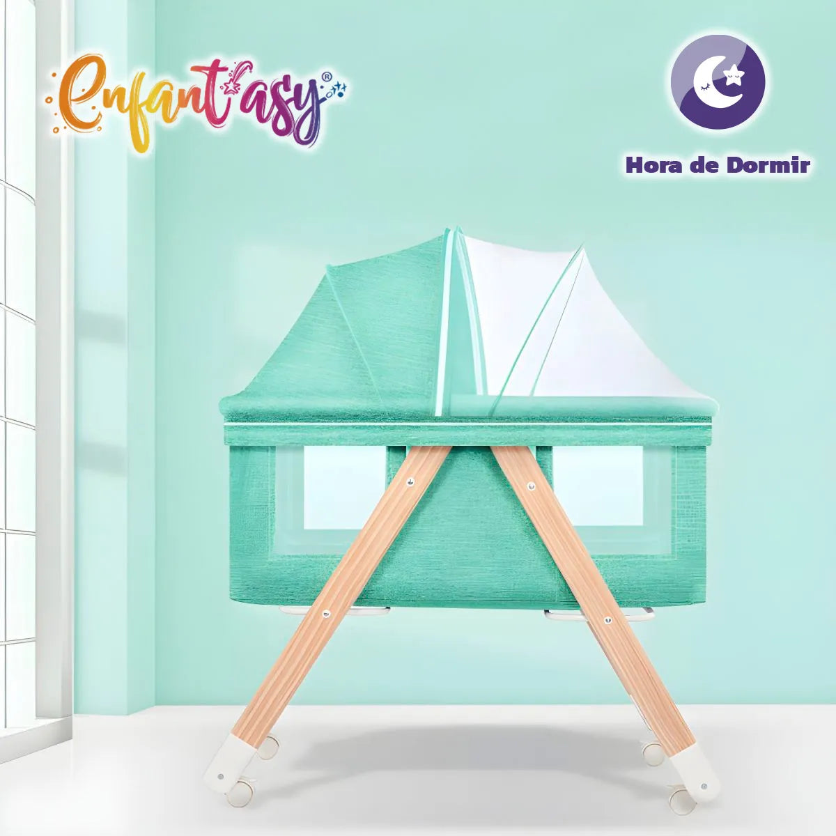 Cuna Corral Bebé Portátil Plegable Mosquitero Y Organizador Color Agua Diseño De La Tela Liso