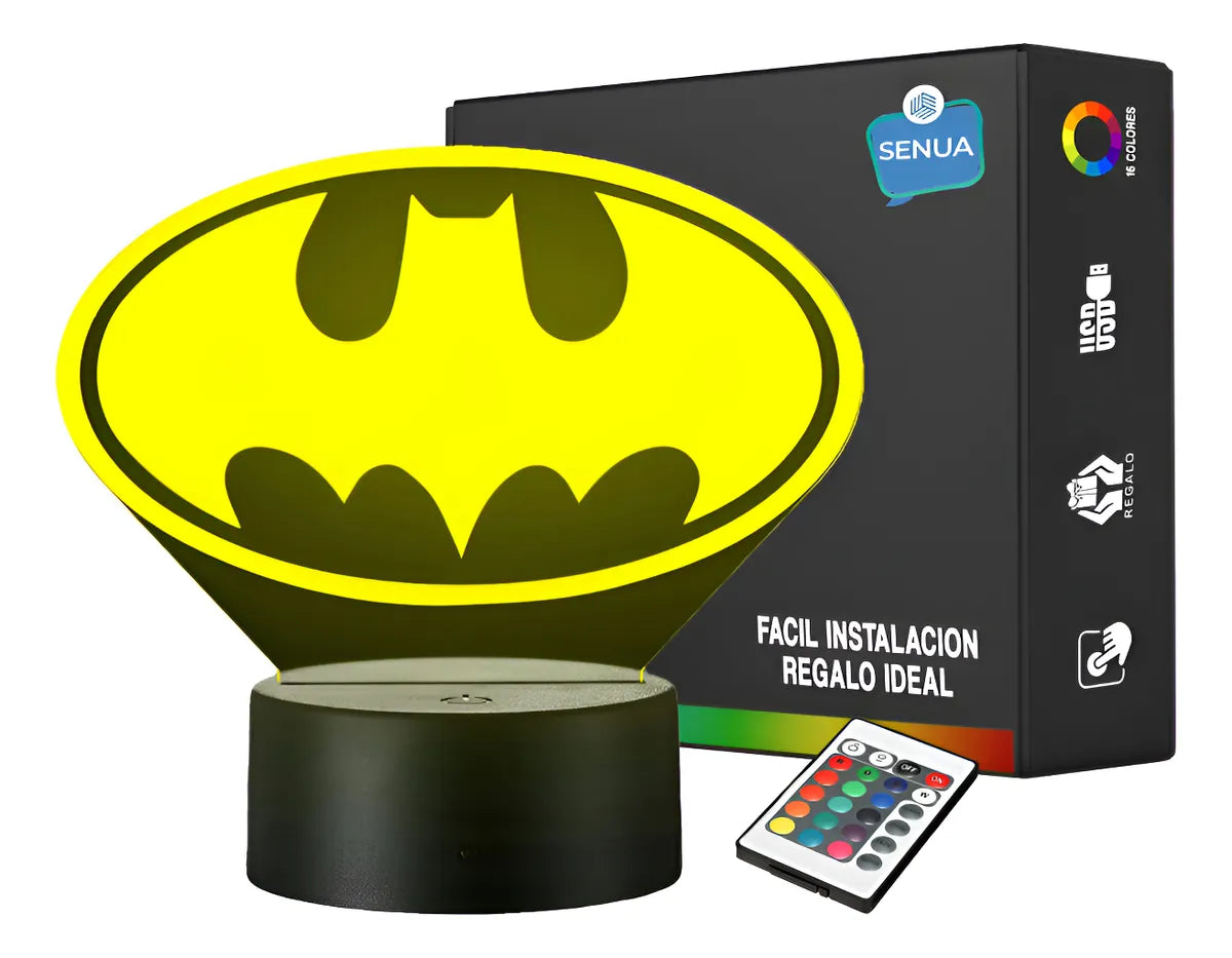 Lámpara De Noche Led Logo Batman Holograma Decoración Regalo Negra