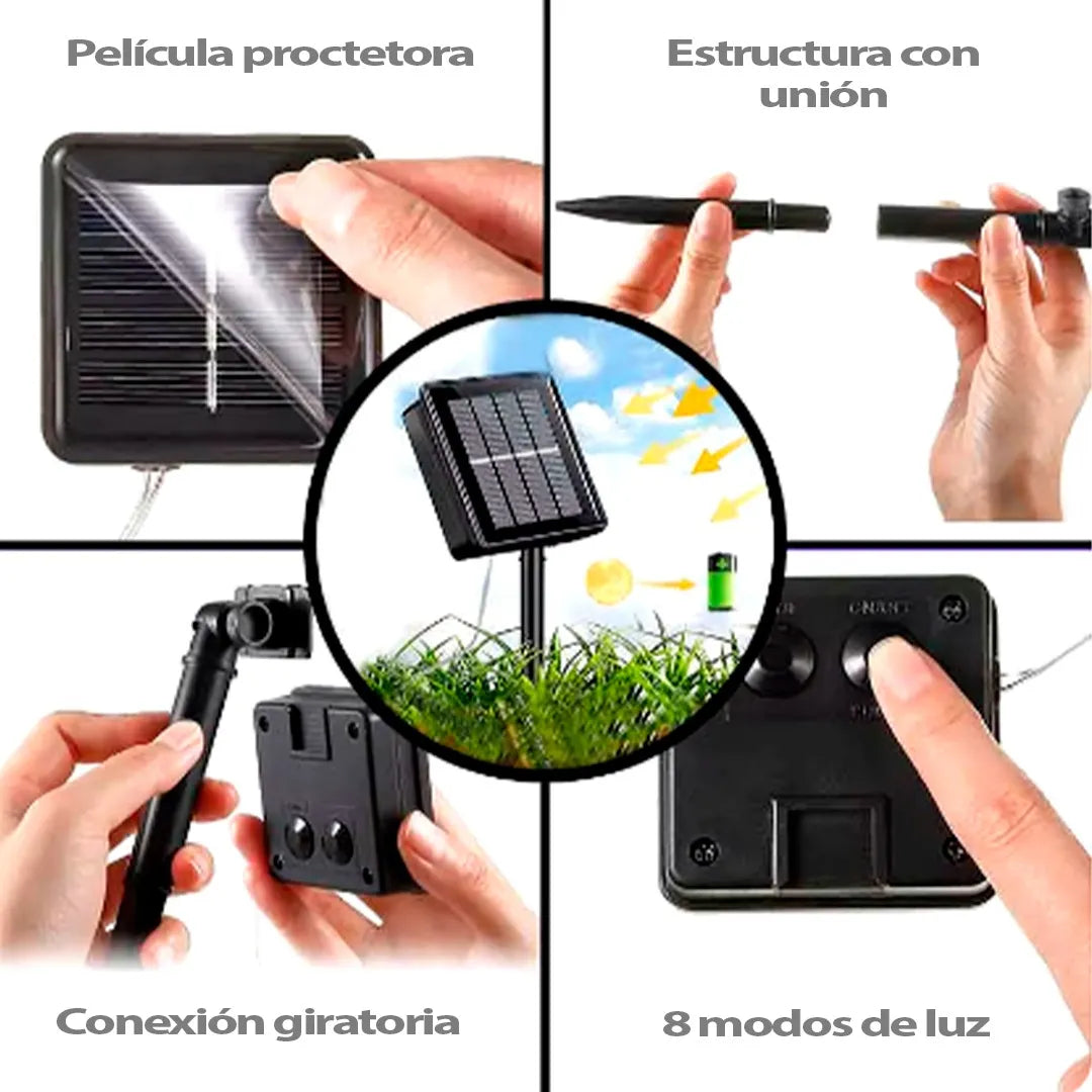 Luz Navideña Solar 100 Led 12mts Recargable Ip67 Blanca Blanco