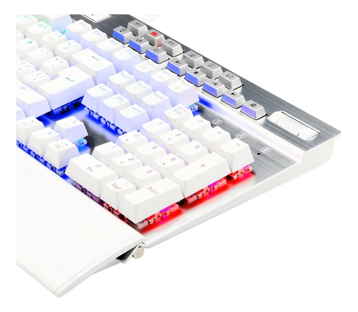 Teclado Redragon Yama QWERTY Outemu Purple español latinoamérica color blanco con luz RGB