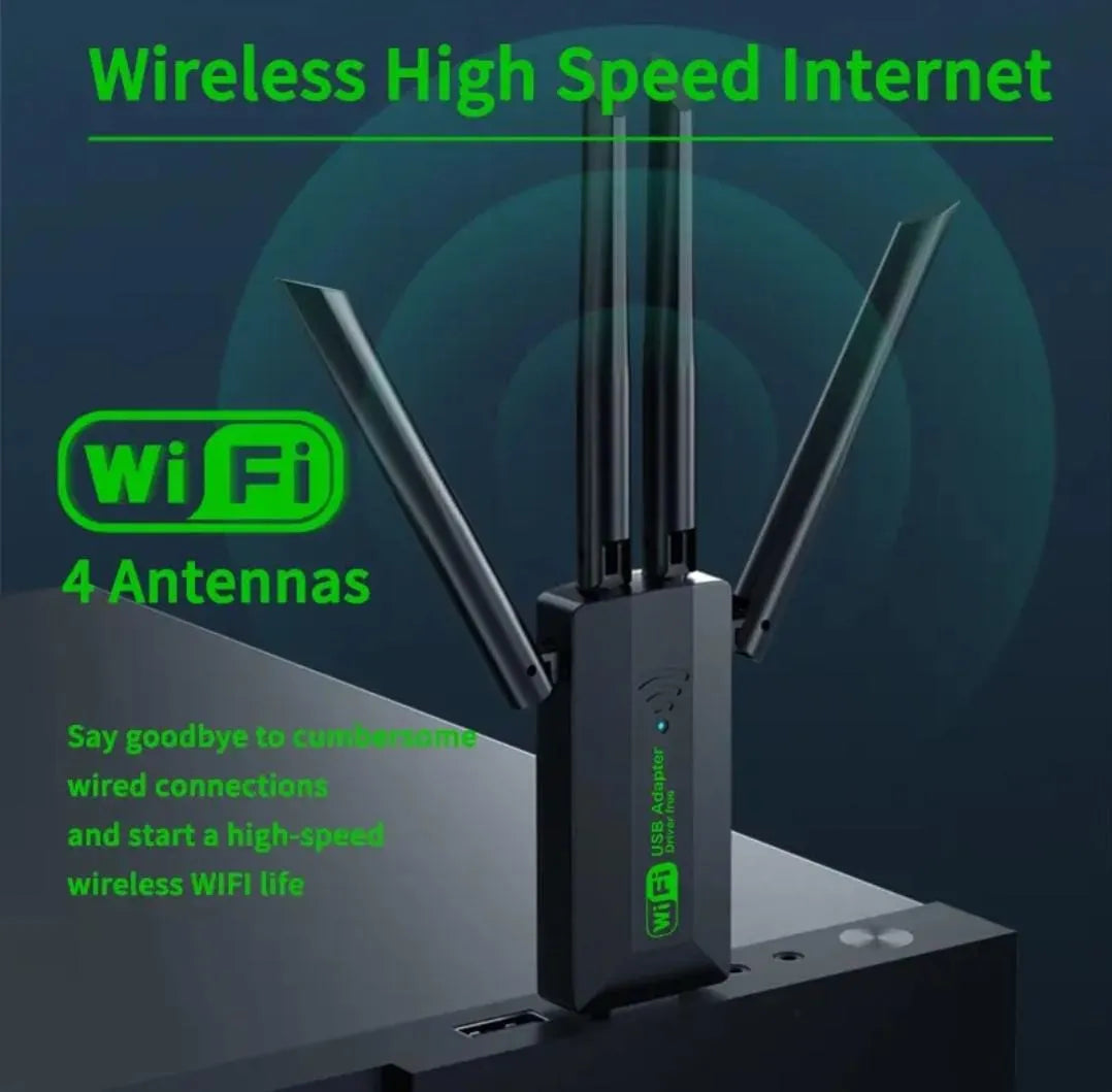 Adaptador Usb Wifi Doble Banda 4 Antenas Tarjeta 5g 1300 Mb