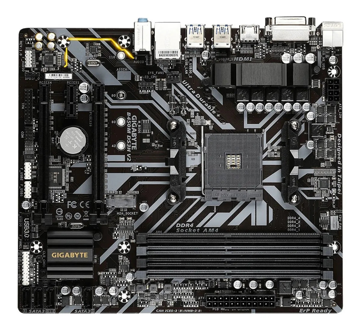 Placa Madre Gigabyte Ultra Durable B450m Ds3h V2 Negra Negro