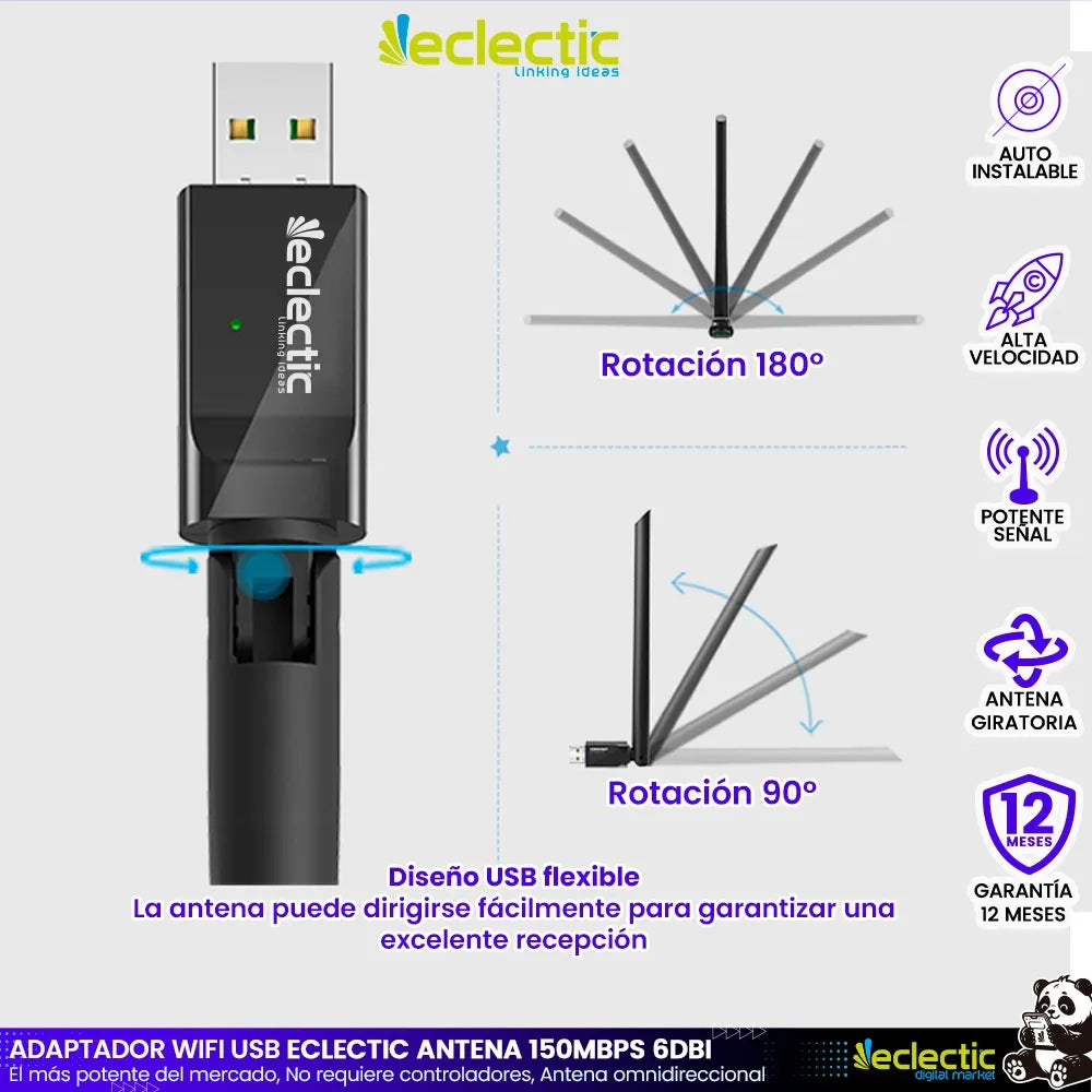 Tarjeta Red Usb Wifi Eclectic 6dbi Inalámbrica Rompemuros