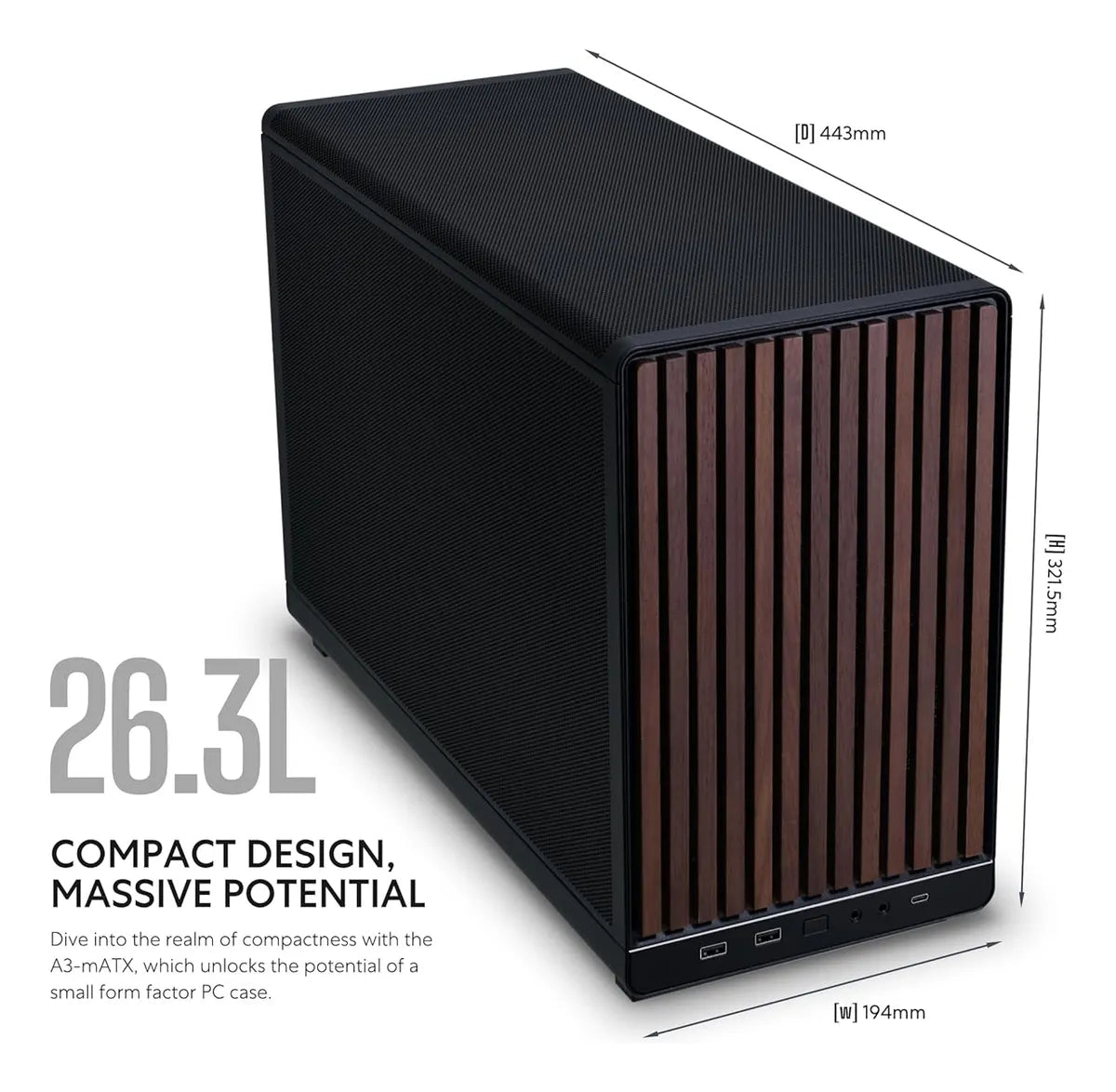 Caja Lian Li A3 Matx-wd, Madera Frontal, Soporta 360mm Aio