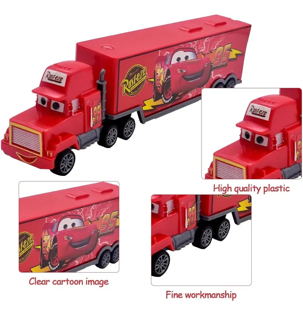 Cars Rayo Mcqueen Mula Camión Mack + 6 Carros Impulso Niños Rojo Rayo Mcqueen