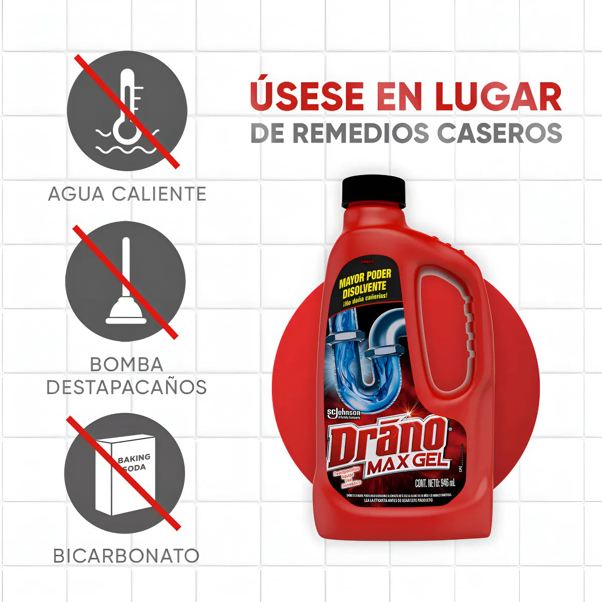Drano Max Gel Desatascador Líquido para Limpieza de Tuberías de Fregadero o Ducha, 946ml