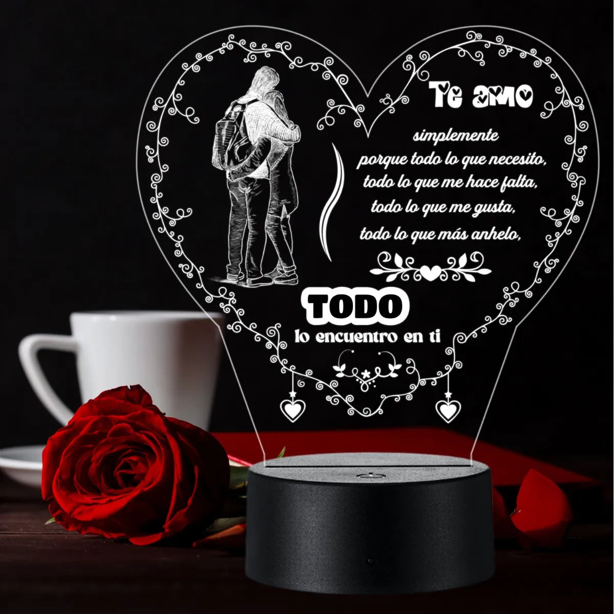 Lámpara De Noche Regalo Para Pareja Novios Amor Decoración Negro
