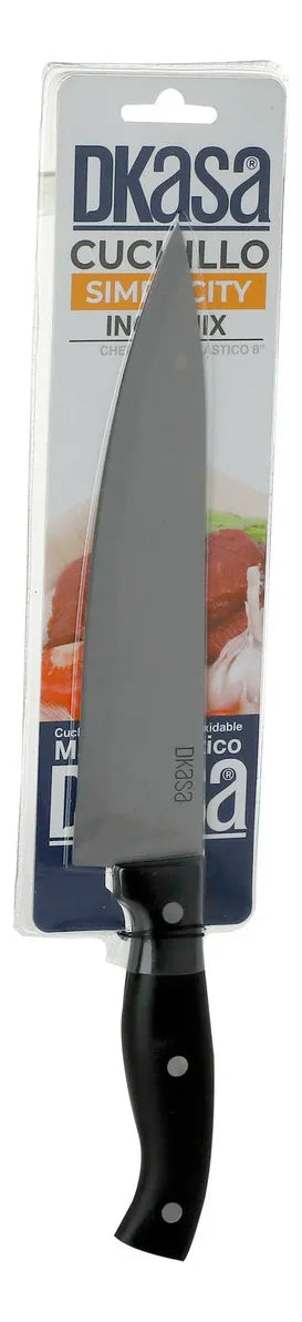 Cuchillo Chef 8 Pulgadas 3 Remaches Mango Plástico Color Negro