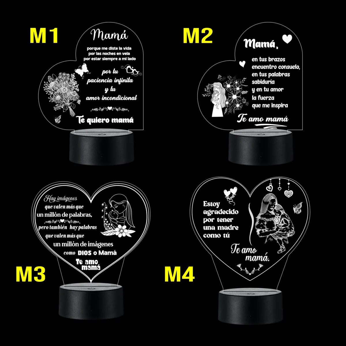 Lámpara De Noche Regalo Para Mama Decoración Día De La Madre - Negra