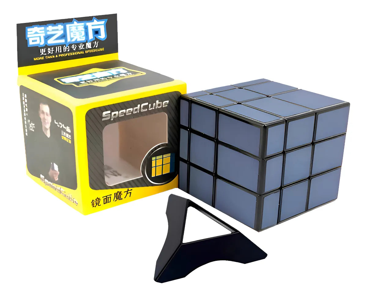 Cubo Rubik 3x3 Mirror Qiyi Espejo Azul Acero Cuerpo Negro 5.6cm