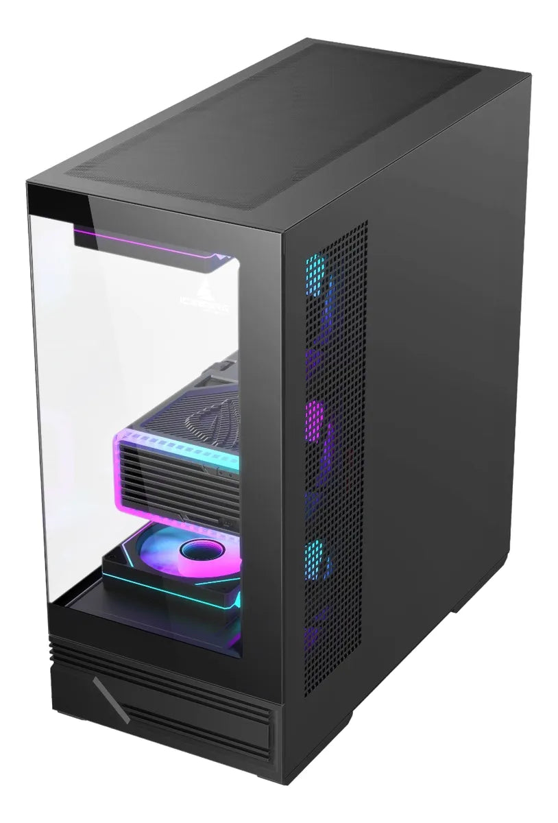 Gabinete Gamer Iceberg Crystal Gx Black 4 Fans Argb Usb C Negro