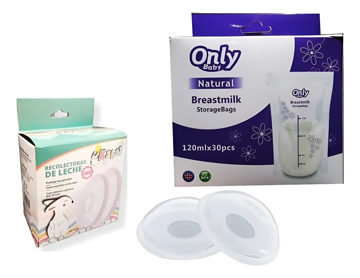 Bolsas Almacenamiento Leche Materna + Conchas Pezoneras 30 Bolsas +1 Par De Conchas