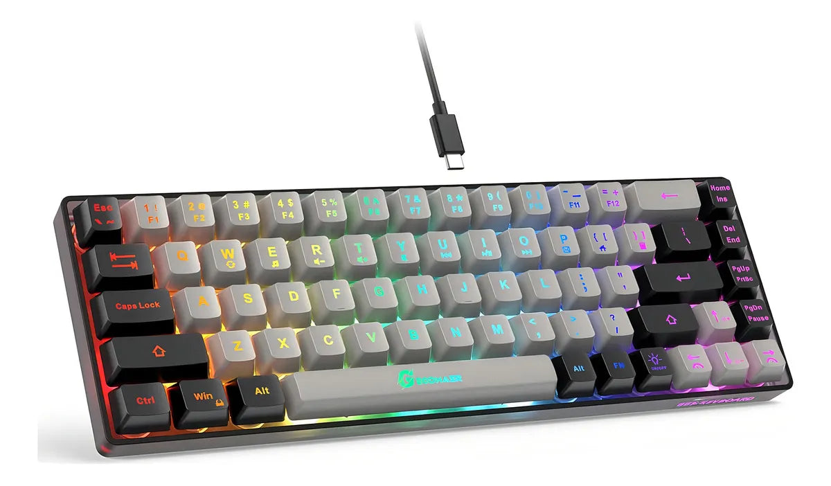 Teclado Para Juegos 65% Retroiluminado Con Cable Geodmaer Teclado Negro Idioma Inglés Us