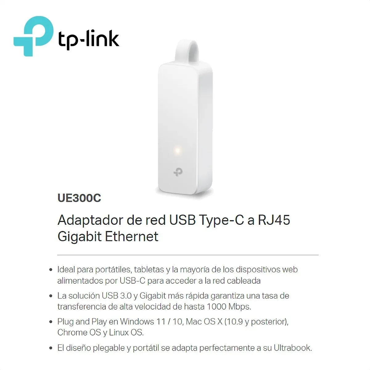 Tarjeta De Usb Tipo-c A Rj45 Red Lan Gigabit, Tp-link Ue300c