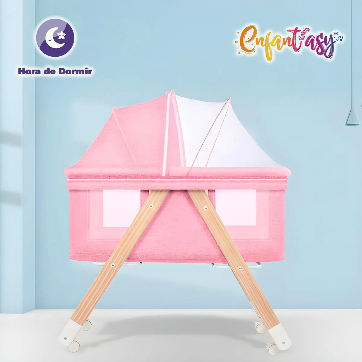 Cuna Corral Bebé Portátil Plegable Mosquitero Y Organizador Color Rosa Pálido Diseño De La Tela Liso