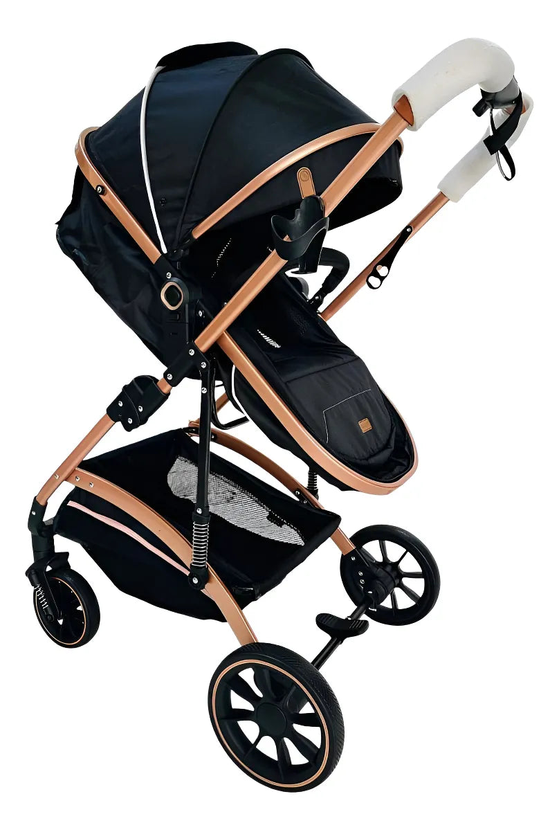 Coche De Paseo Ebaby Moisés Modelo 126 Reclinable Color Rosa Cubrepiés Amortiguación Chasis Dorado