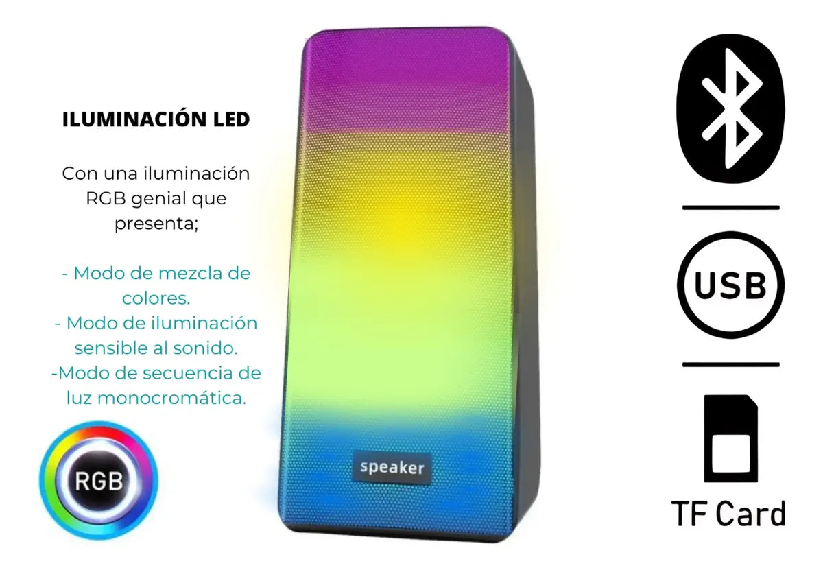 Parlantes Rgb Bluetooth Para Pc Celular Lindos Alambrico New Negro