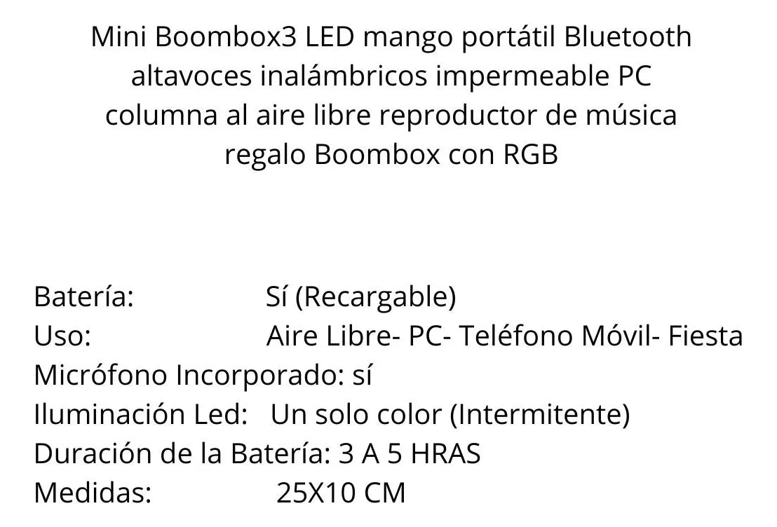 Mini Parlante Bafle Bluetooth Boombox3 Impermeable Negro 30w