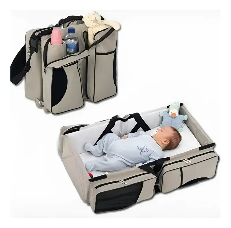 Morral Pañalera Portátil 3 En 1 Asoleador Impermeable Bebé Color Beige Diseño De La Tela Liso