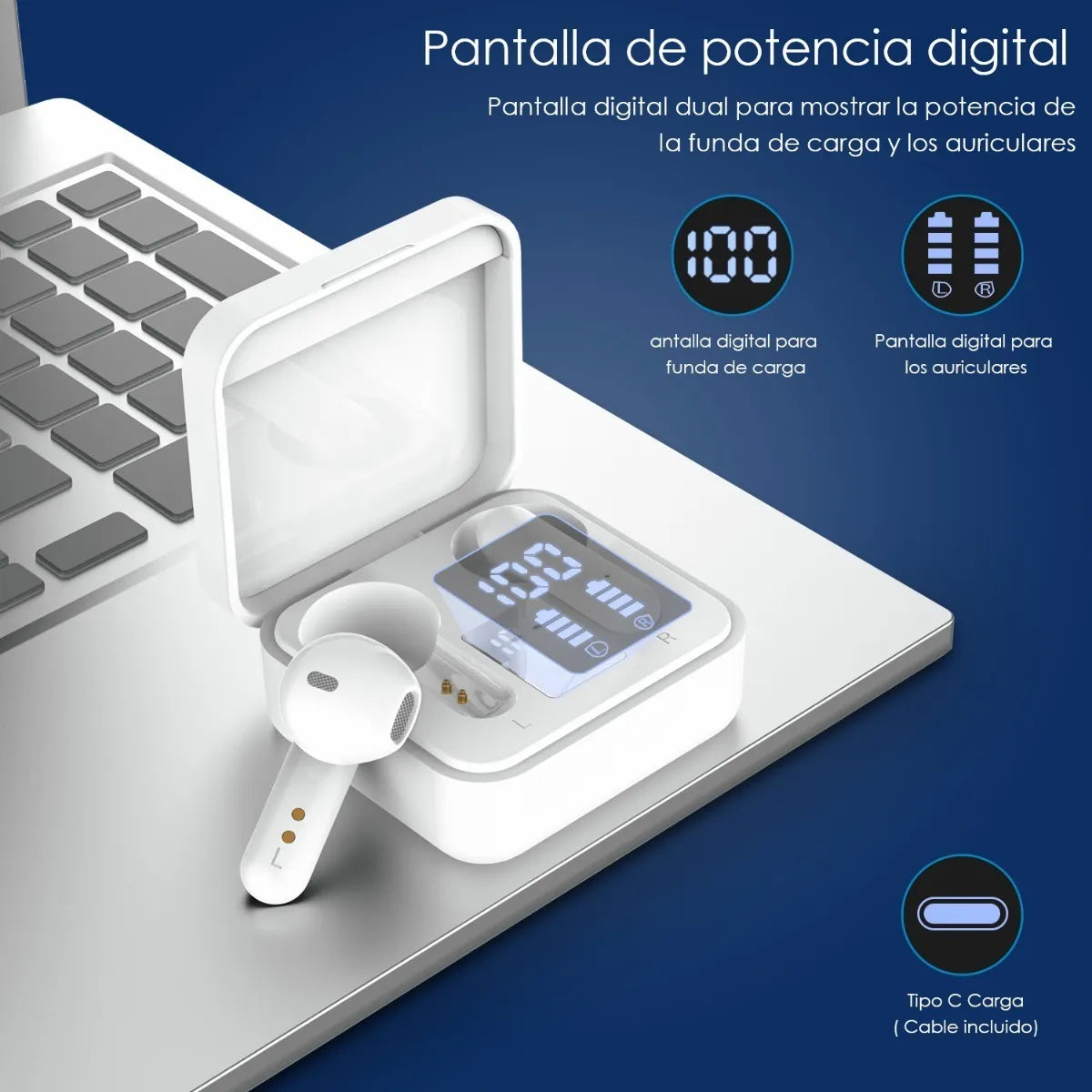 Audífonos Inalámbricos Con Pantalla Digital Led Aut120 1hora Color Blanco