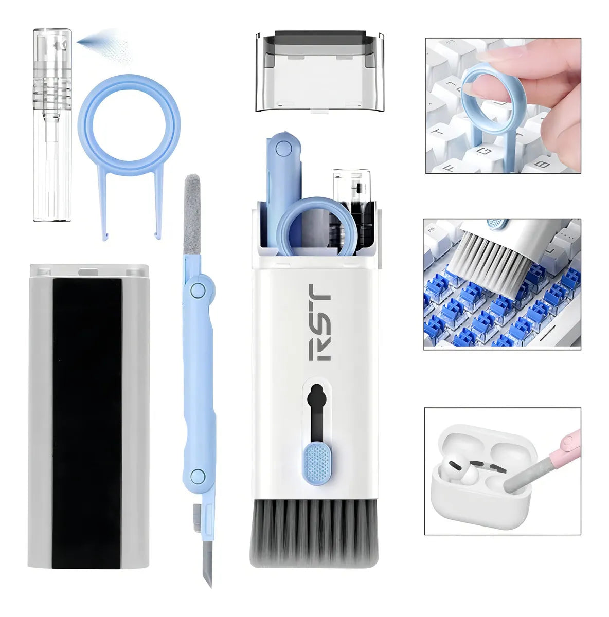 Kit De Limpieza 7 En 1 Para Auriculares, Teclado Y Computadora, Herramientas De Limpieza Profunda Con Limpiador De Pantalla Para AirPods 1/2/3/pro, Auriculares, Laptop Y Cámara Maca Rst