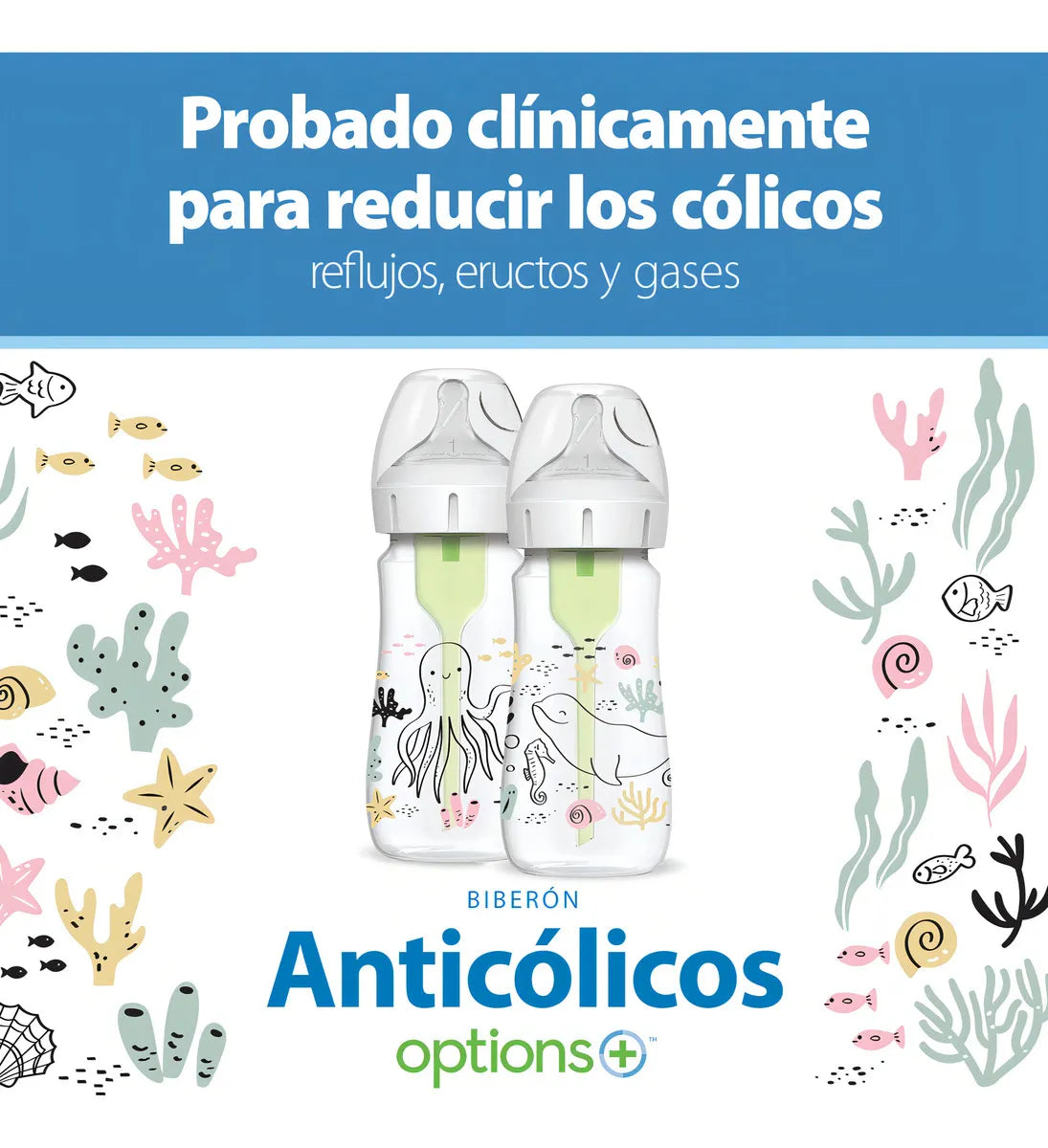 Tetero Dr Brown Boca Ancha 9 Oz Nivel 1 Decorado Oceano Color Rosa Pálido