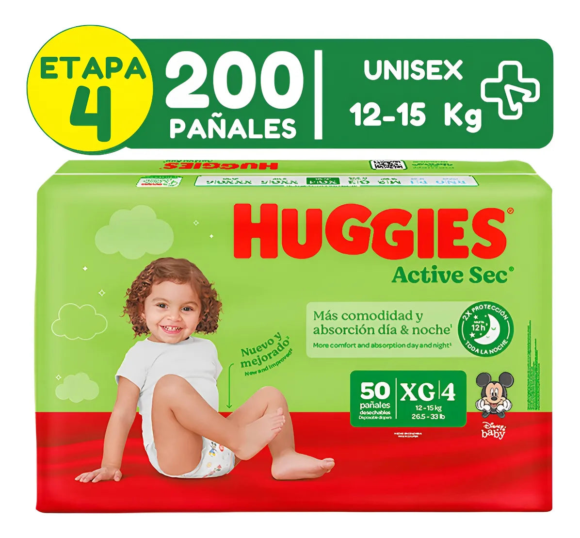 Pañales Huggies Etapa 4 X 200 U. Pañales Etapa 4. Pañales Xg Etapa 4/xg Sin Género