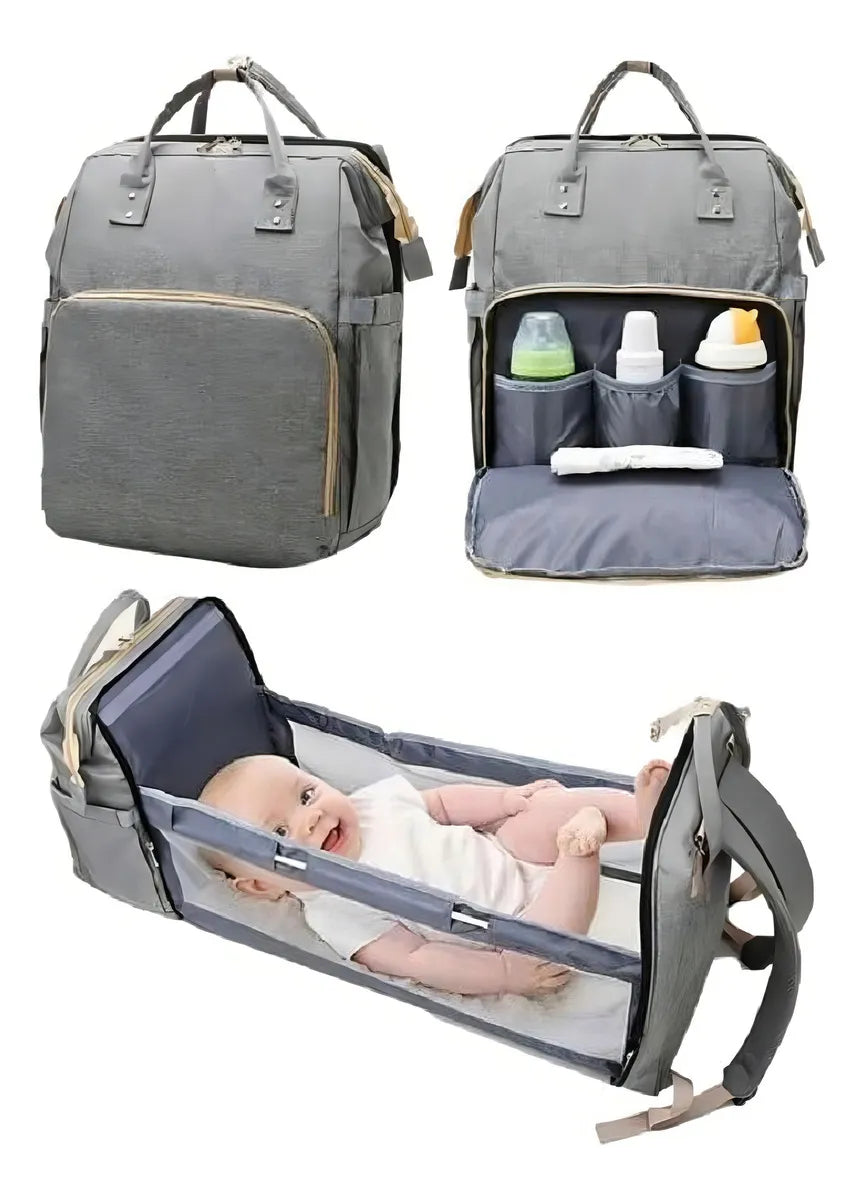 Pañalera Morral Tipo Cuna Con Cambiador 3 En 1 Puerto Usb Color Gris Diseño De La Tela Nube