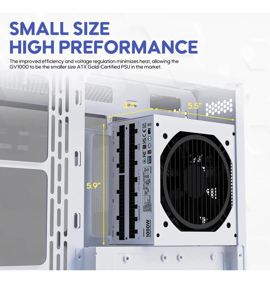 Fuente De Poder 1000w Atx 3.1, Pcie 5.1, 80+ Gold Vetroo Blanco