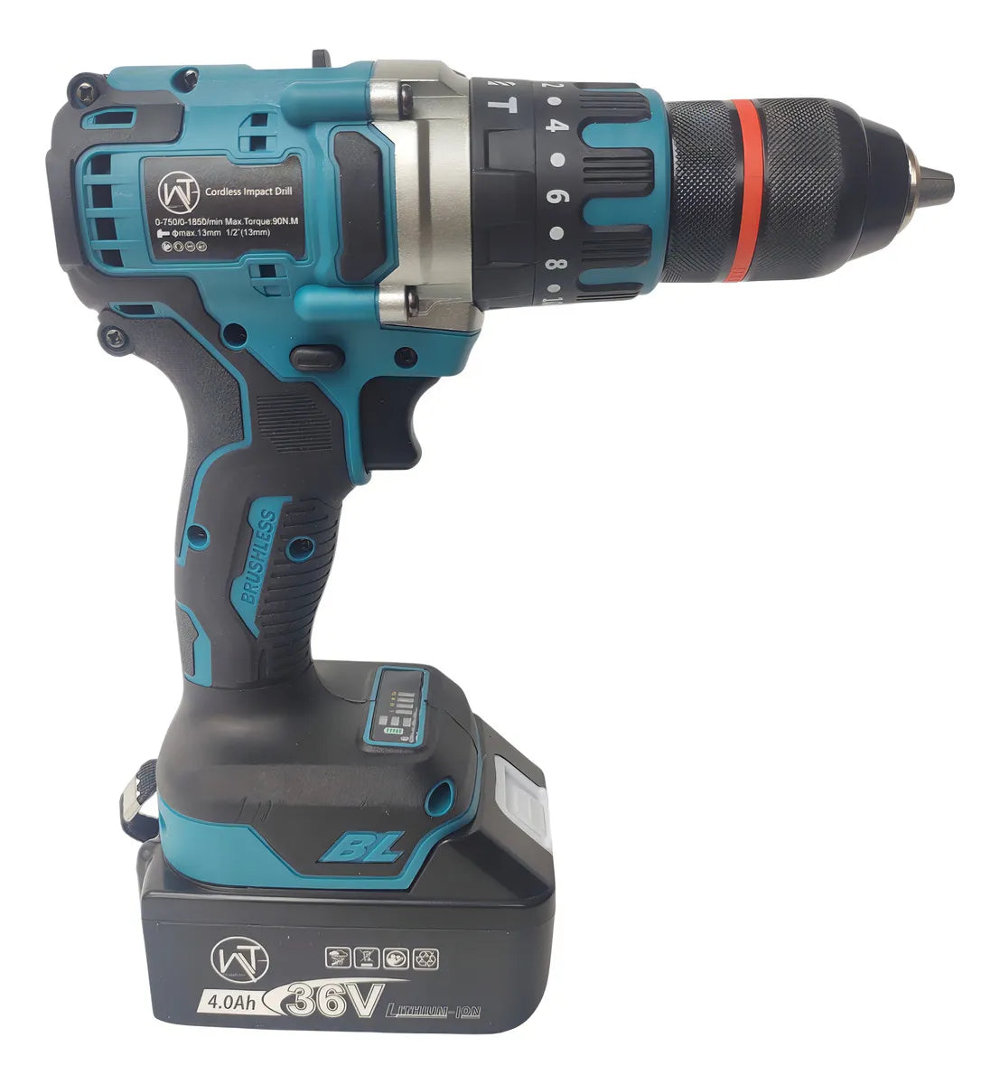 Taladro Percutor Inalámbrico Mandril 1/2 Brushless Color Azul Frecuencia 60hz