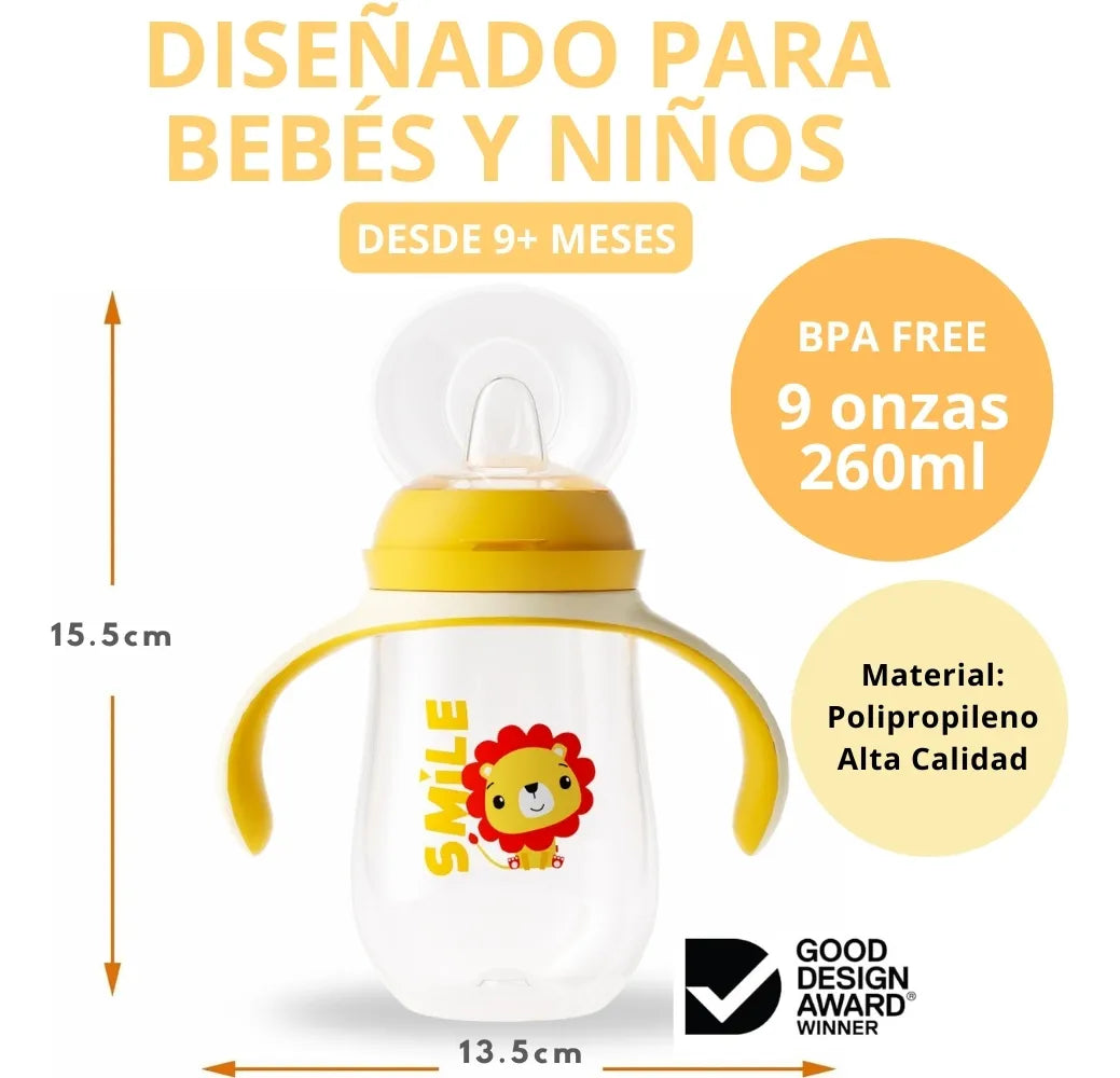Vaso Pitillo Entrenador Antiderrame De Agua Para Bebe 9oz Color Amarillo