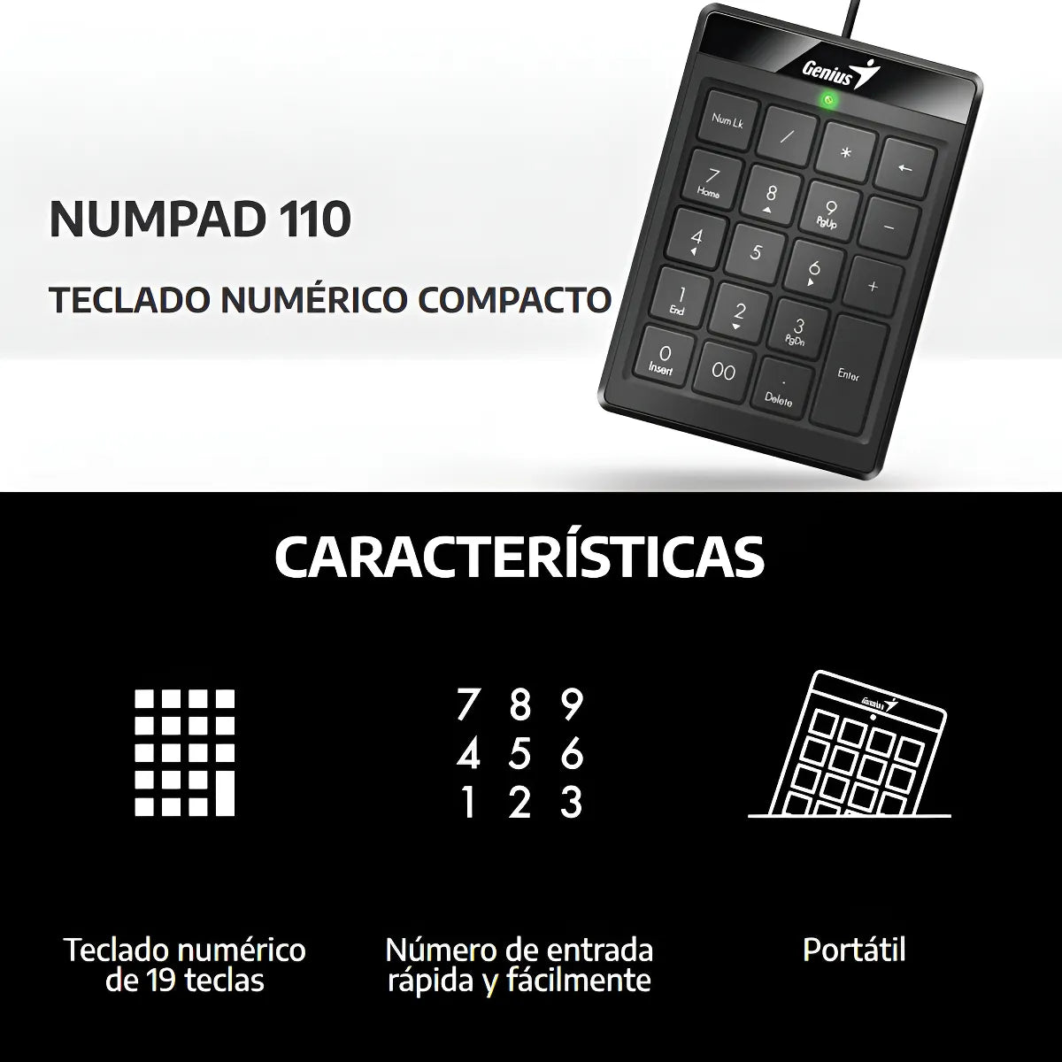 Teclado Numerico Genius Numpad 110 Usb Pc Negro Inclinable
